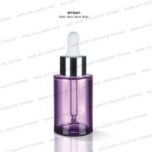 Glass Dropper Bottle Transparent Purple Color with Flat Shoulder Glass Bottle 30ml/40ml/60ml Shiny Silver Alum Collar Bottle